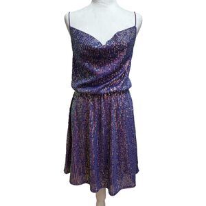 Shein Sequin Cowl Neck Spaghetti Strap Dress Womens S Lavender Glam Retro NWOT